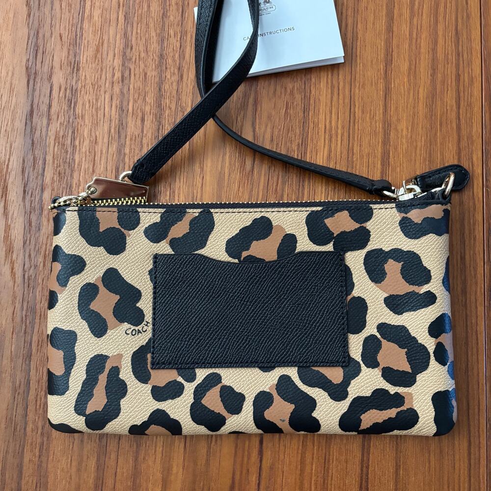 Coach Leopard Cheetah Print Crossbody Handbag, black and tan mini purse - Picture 7 of 10